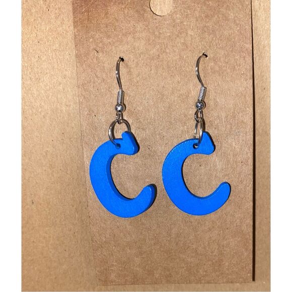 ☀️3/$12☀️ Letter “C” Wood Earrings (Blue) - Picture 1 of 3